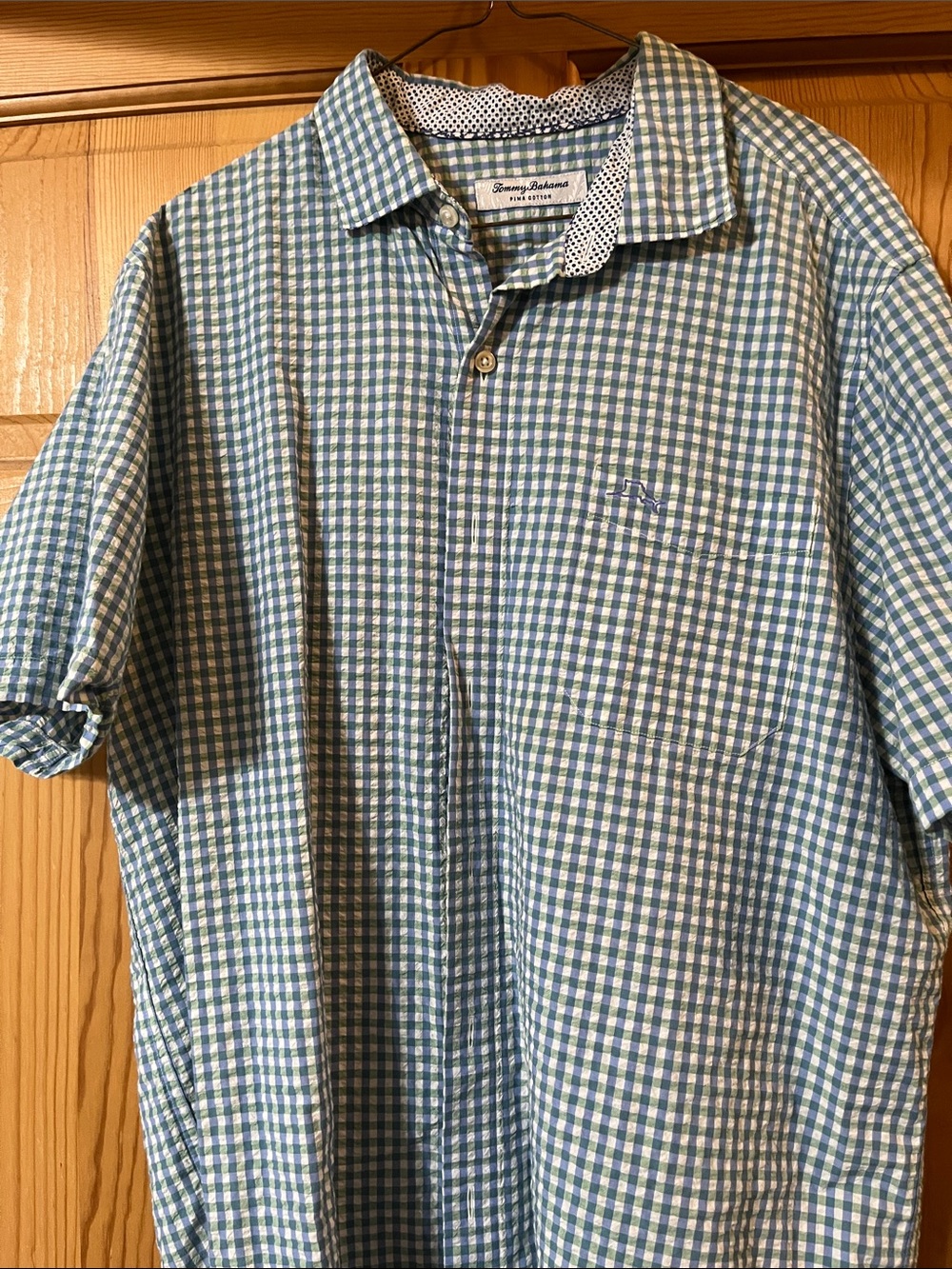 Tommy Bahama Blue,Green and White Short-Sleeve Button Shirt